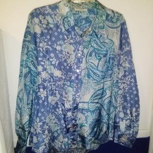 Coldwater Creek womens green & purple paisley silk button down SZ PXL.